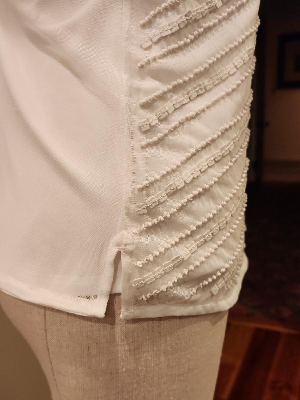 White House Black Market White Blouse with Beading - Picture 3 of 8